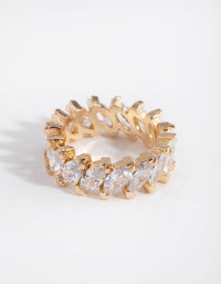 Gold Cubic Zirconia Diagonal Navette Band Ring - link has visual effect only
