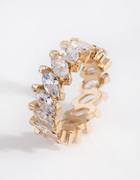 Gold Cubic Zirconia Diagonal Navette Band Ring - link has visual effect only