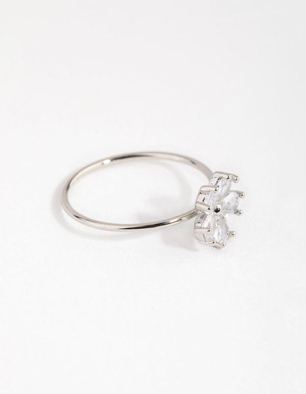 Rhodium Cubic Zirconia Daisy Diamante Ring