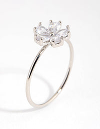 Rhodium Cubic Zirconia Daisy Diamante Ring - link has visual effect only
