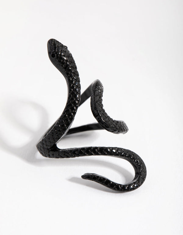 Matte Black Etched Swirl Snake Ring
