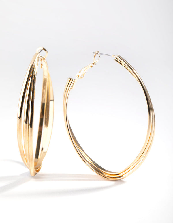 Gold 3-Row Twist Hoop Earrings