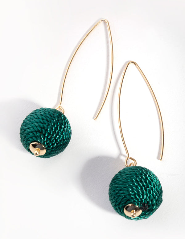 Gold Thread-Wrapped Ball Drop Earrings