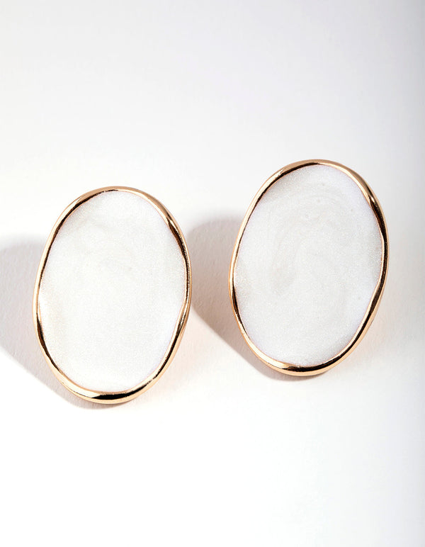 Gold Faux Shell Round Stone Earrings