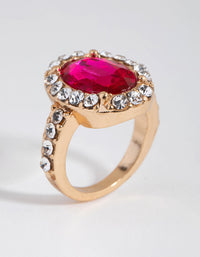 Gold Diamante Surrounded Pink Stone Ring - link has visual effect only