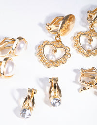 Gold Faux Pearl Heart Clip On 5-Pack Earring - link has visual effect only