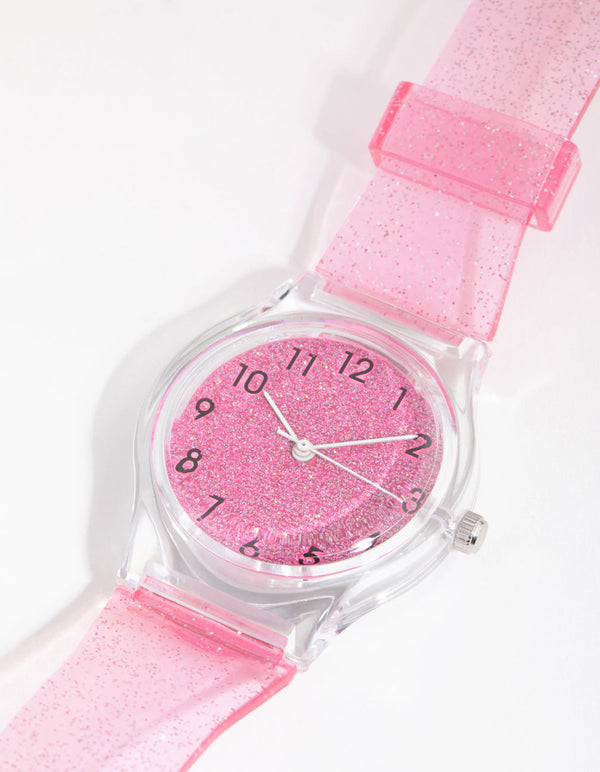 Kids Pink Glitter Silicon Strap Watch