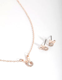 Kids Rose Gold Diamante Bunny Necklace & Earrings - link has visual effect only