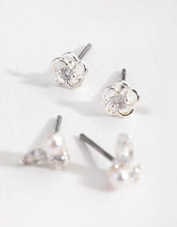 Silver Pretty Flower & Pearl Earrings - link has visual effect only