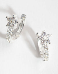 Sterling Silver Cubic Zirconia Flower Huggie Earrings - link has visual effect only