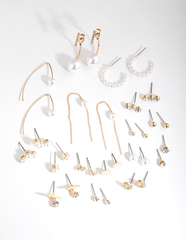 Gold Mixed Pearl 16-Pack Earring
