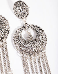 Antique Silver Engraved Chain Drop Earrings - link has visual effect only