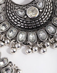 Antique Silver Diamante Drop Chandbali Earrings - link has visual effect only