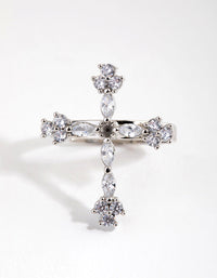 Silver Diamante Cross Ring - link has visual effect only