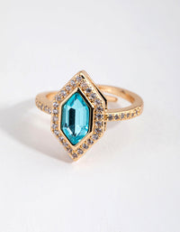 Gold Hexagon Aqua Stone Ring - link has visual effect only
