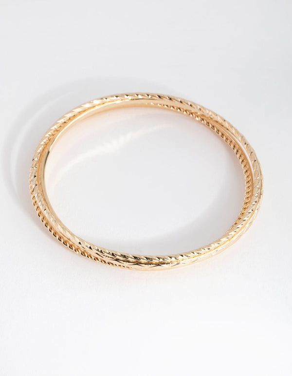 Gold Mix Texture 4-Pack Bangle Bracelets