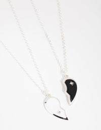 Silver Black & White Half Yin Yang Necklace Pack - link has visual effect only
