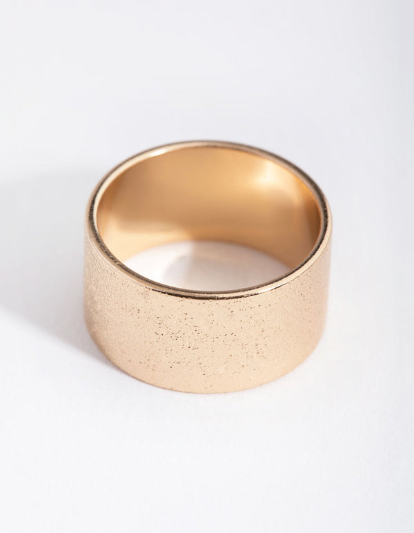 Gold Textured Wide Band Ring