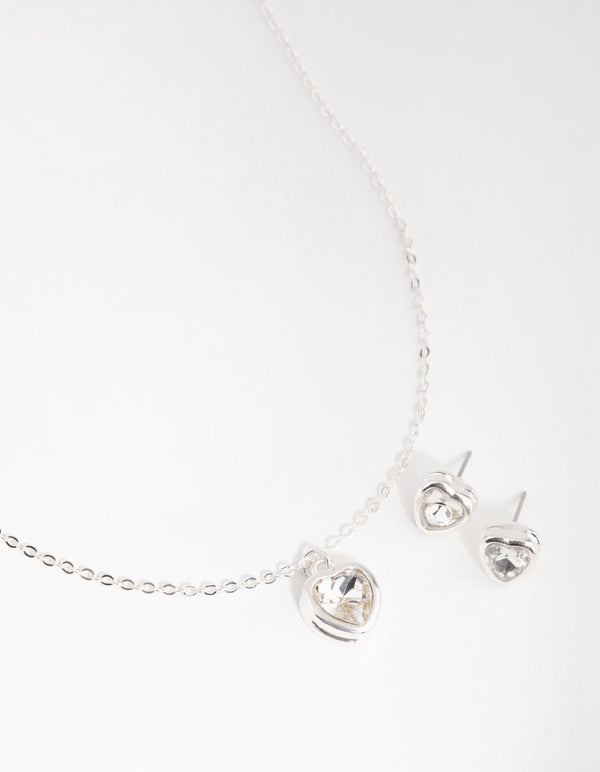 Silver Heart Necklace & Earrings Set