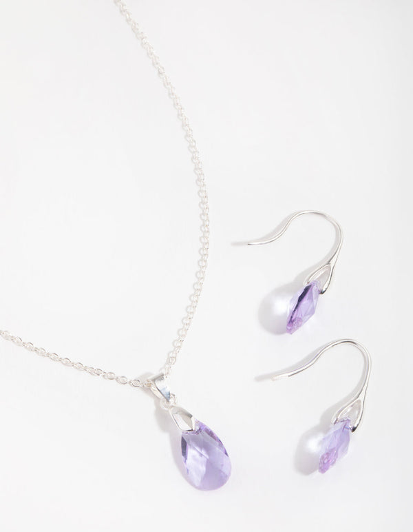 Silver Teardrop Necklace & Earrings Set