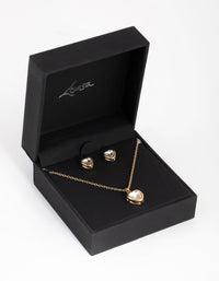 Gold Small Heart Necklace & Earrings Set - link has visual effect only