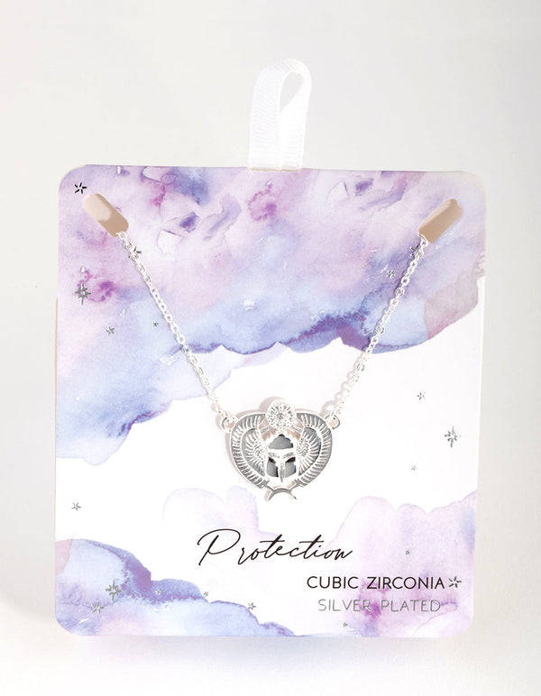 Silver Plated Cubic Zirconia Scarab Beetle Necklace