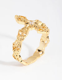 18ct Gold Plated Cubic Zirconia Detailed Cross Ring - link has visual effect only