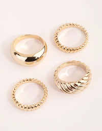 Gold Plated Twisted & Plain Ring Set - link has visual effect only
