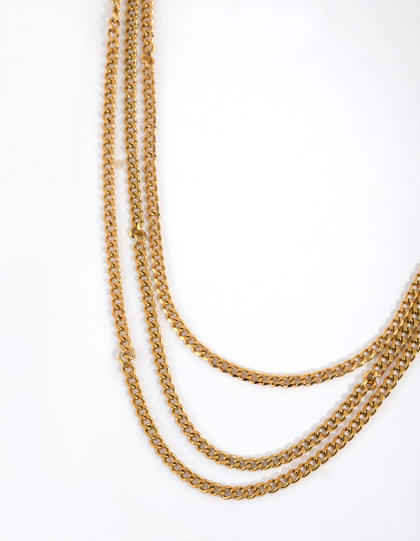 Gold Plated Surgical Steel Layered Curb Necklace
