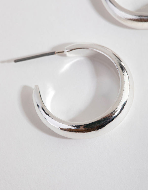 Silver Rounded Hollow Huggie Earrings - Lovisa