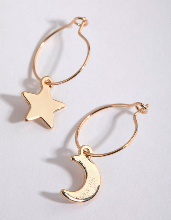 Gold Star & Moon Huggie Earrings