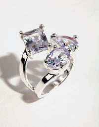 Rhodium Cubic Zirconia Large Stone Ring - link has visual effect only