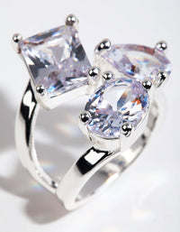 Rhodium Cubic Zirconia Large Stone Ring - link has visual effect only