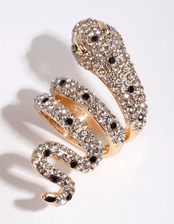 Gold Large Snake Diamante Ring