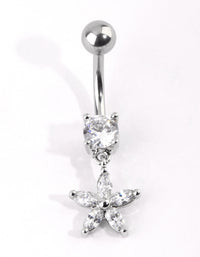 Surgical Steel Cubic Zirconia Flower Belly Bar - link has visual effect only