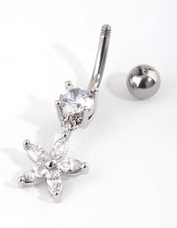 Surgical Steel Cubic Zirconia Flower Belly Bar - link has visual effect only