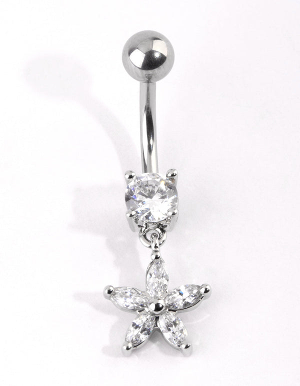 Surgical Steel Cubic Zirconia Flower Belly Bar