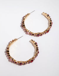Antique Gold Stone Set Hoop Earrings - link has visual effect only