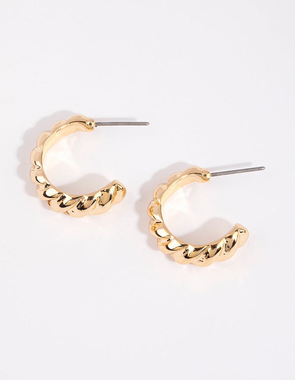 Gold Croissant Textured Huggie Earrings
