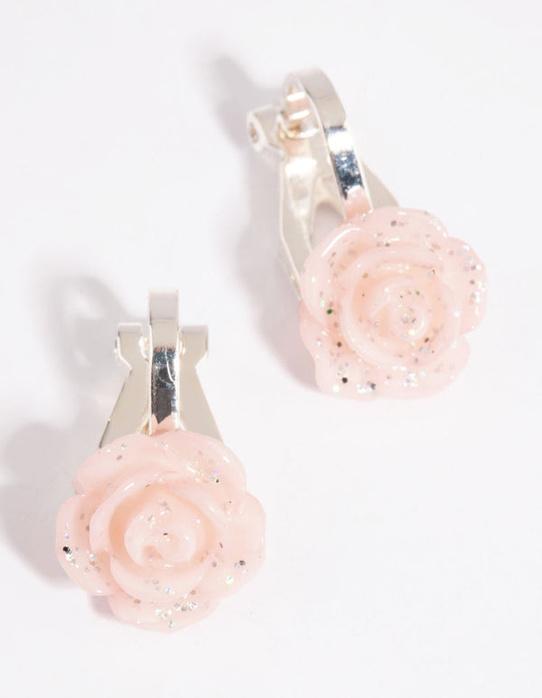 Pink Moulded Flower Clip-On Earrings