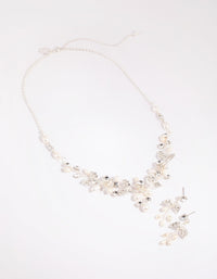 Silver Diamante & Pearl Wire Necklace & Earrings Set - link has visual effect only