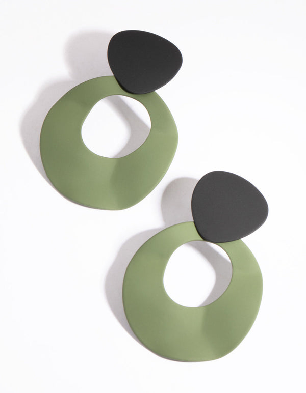 Matte Green Circle Drop Earrings