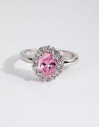 Rhodium Pink Cubic Zirconia Oval Ring - link has visual effect only