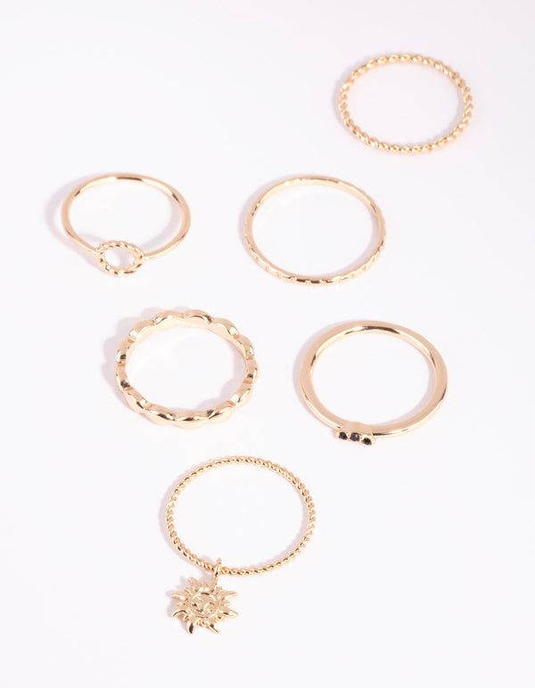Gold Sun Charm Ring Pack