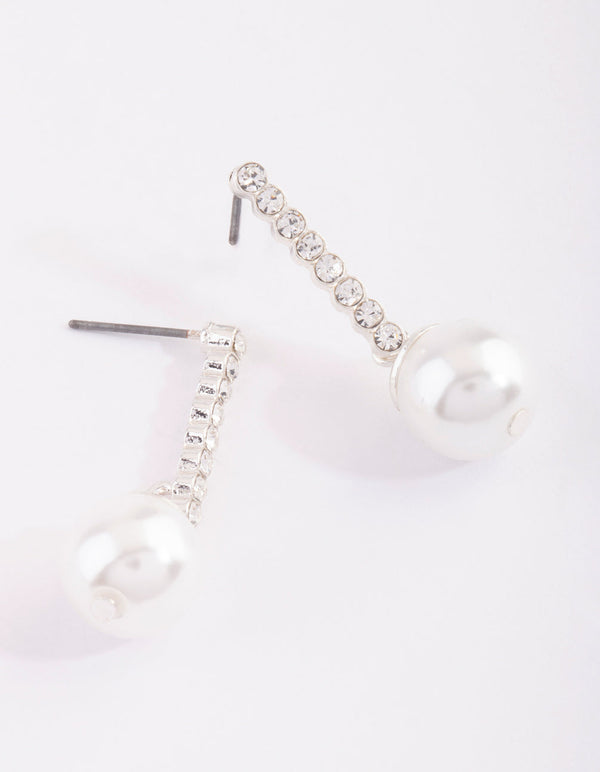 Silver Diamante & Pearl Drop Earrings
