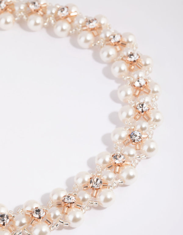 Rose Gold Diamante & Pearl Choker