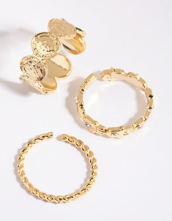 Gold Plated Coin Ring Set