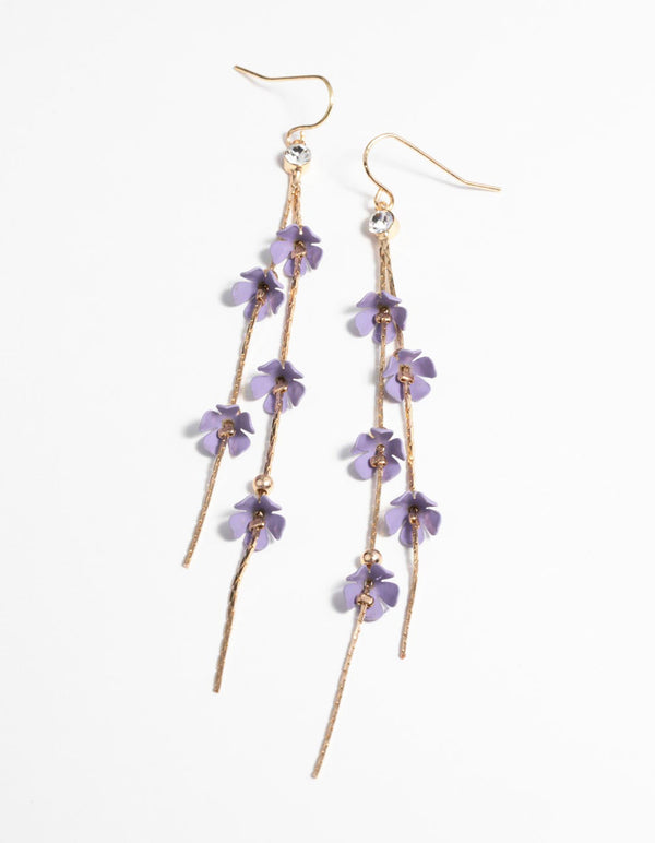 Gold & Lilac Flower Earrings