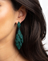 Matte Green Diamante Leaf Earrings - link has visual effect only