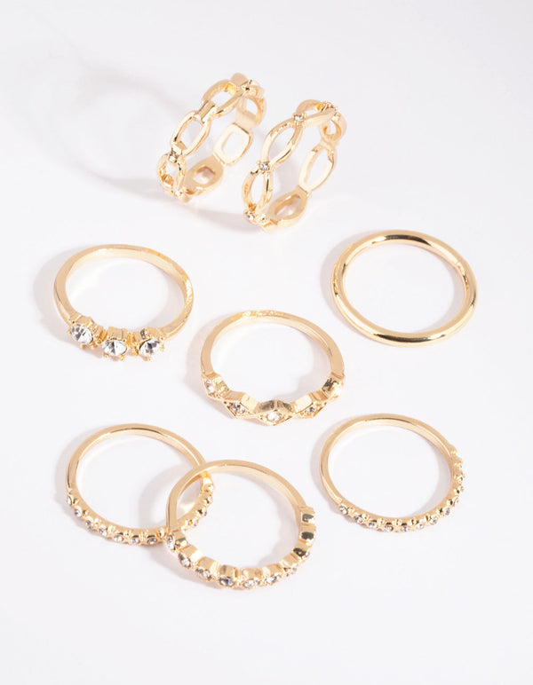Gold Diamante Ring 8-Pack